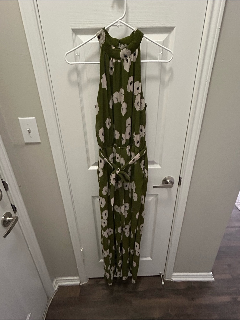 Monteau Olive Green Floral Halter Jumpsuit